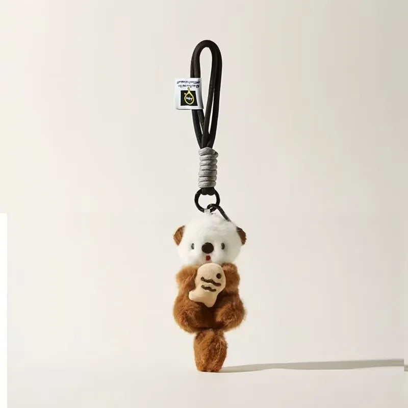 Cute Otter Plush Keychain - Otters Holding Fish Pendant for Backpack, Bag & Wallet Decor