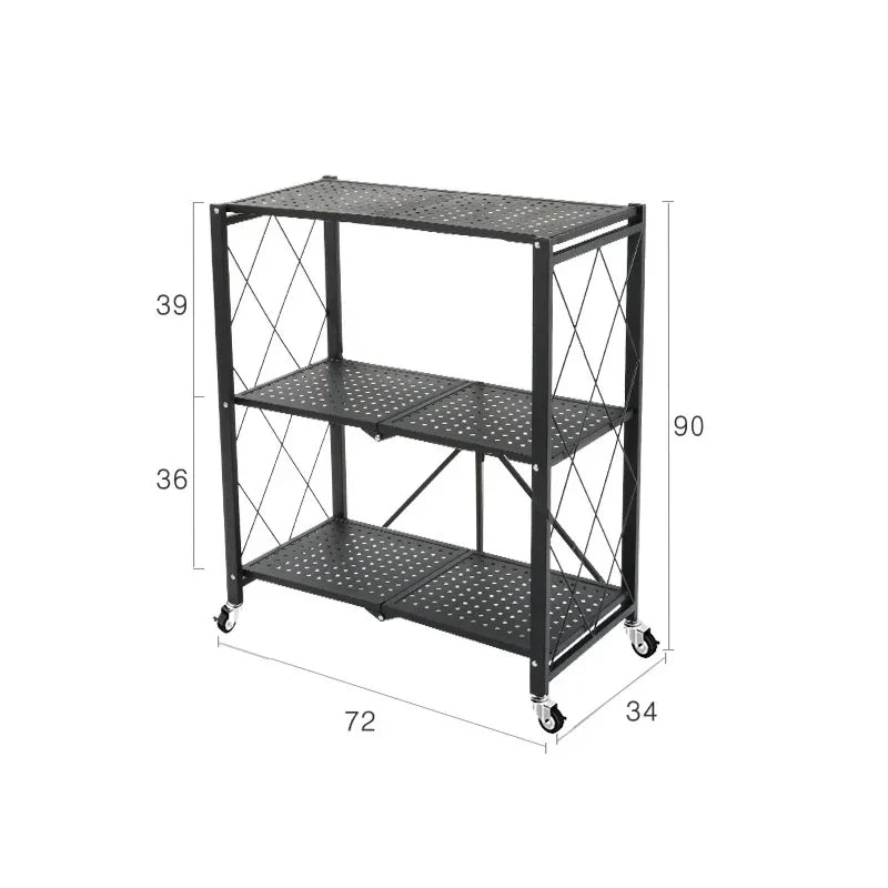 Foldable Large Iron Frame Storage Shelves – Installation-Free Standing Metal Shelving Unit for Kitchen