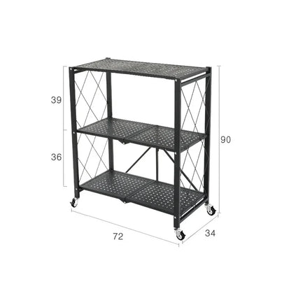 Foldable Large Iron Frame Storage Shelves – Installation-Free Standing Metal Shelving Unit for Kitchen