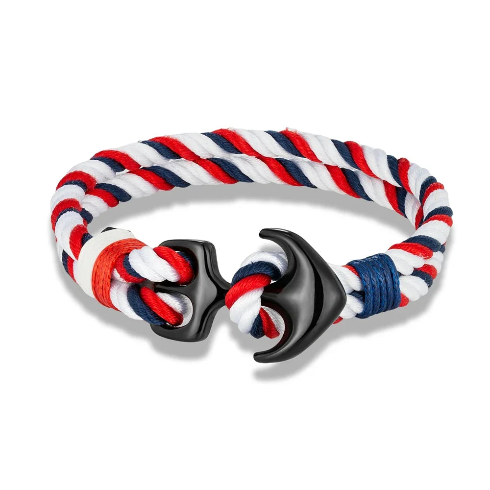 MKENDN Anchor Bracelet – Double Strand Nautical Waterproof Rope with Black Stainless Steel Sport Buckle for Men & Women