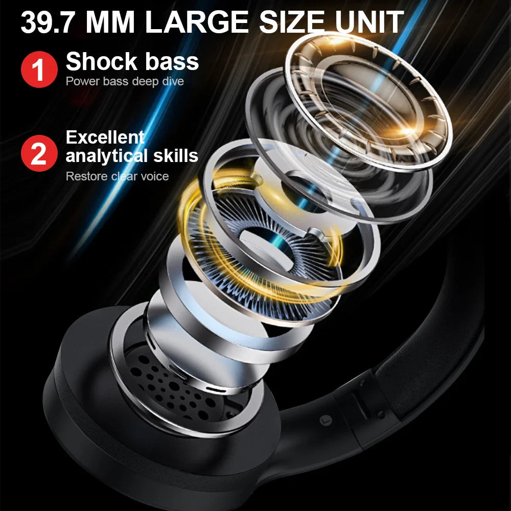 Siindoo JH-919 Wireless Bluetooth Headphones - Foldable Stereo Earphones with Super Bass, Noise Reduction, and Mic for iPhone, Laptop, PC, TV