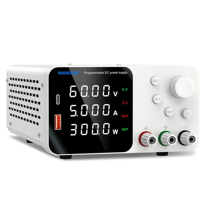 30V 10A Adjustable DC Lab Power Supply – 4-Digit LED Display, USB-A/Type-C 5V/3.6A Fast Charge with Encoder Control