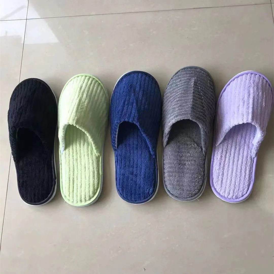 5 Pairs Mix Color Disposable Hotel Slippers – Cotton Non-Slip Slides for Men & Women Home, Travel, SPA & Hospitality Use