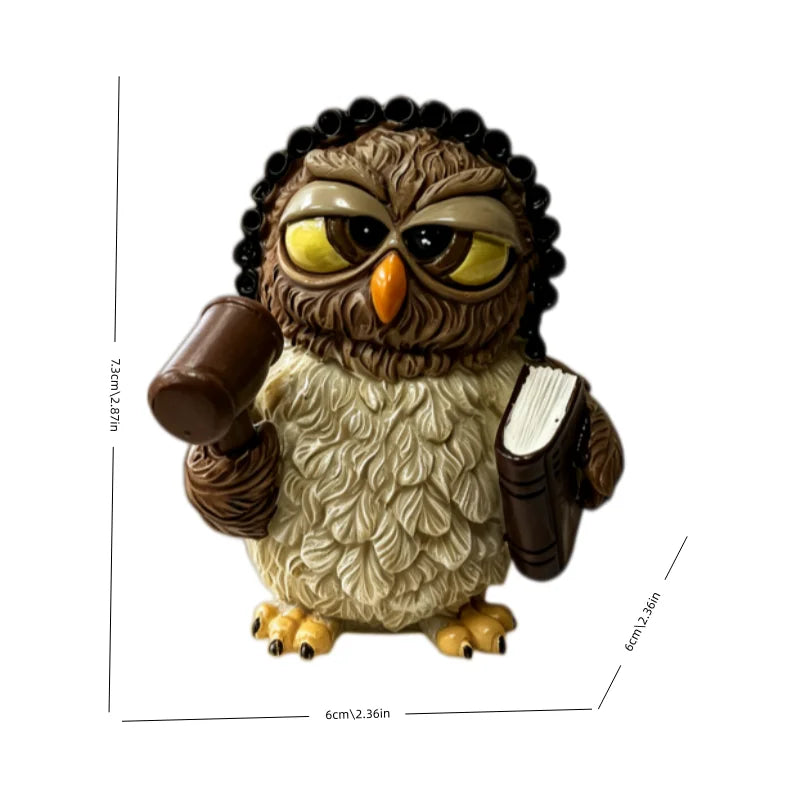 Judge Owl Resin Figurine - Brown & White Lawyer Owl Statue for Home & Office Decor