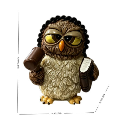 Judge Owl Resin Figurine - Brown & White Lawyer Owl Statue for Home & Office Decor