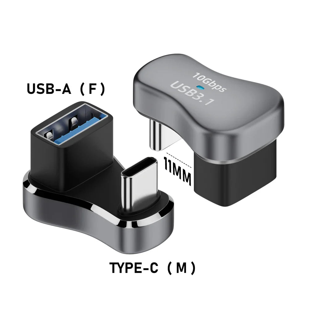 180° Angle USB-C Adapter – 20Gbps PD 140W Charging U-Shape Converter for Steam Deck Accessories