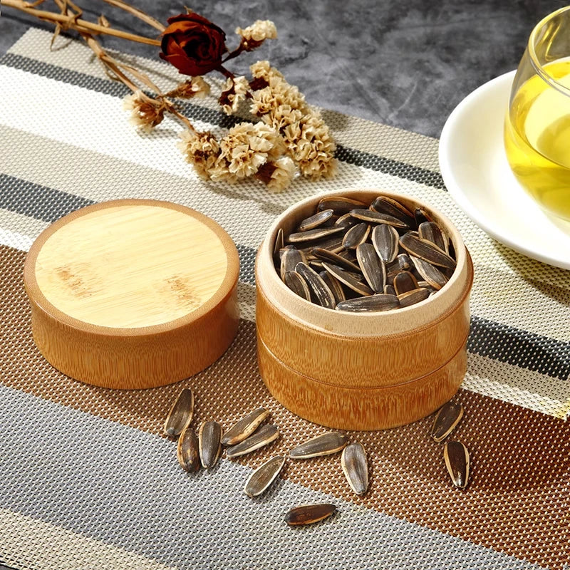 Natural Bamboo Food Storage Box – Eco-Friendly Tea, Nut, & Spice Canister Organizer for Kitchen
