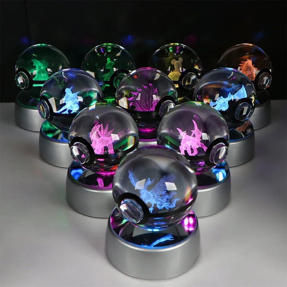 Pokemon Crystal Ball Night Light – Pikachu, Gengar, Eevee, Mewtwo & Lucario LED Pokeball, Kids Birthday Gift & Home Decor