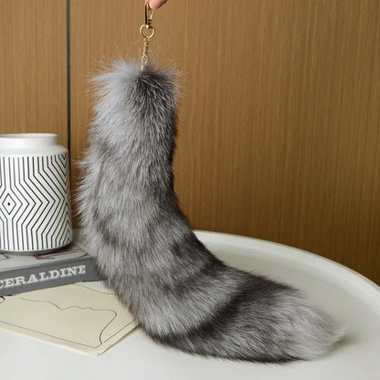 2024 Natural Fox Fur Tail Keychain – Chic Y2K Furry 40cm Keyring Accessory for Women’s Car Keys