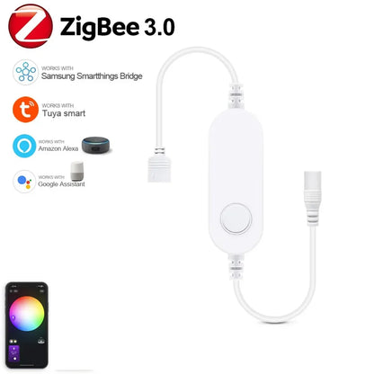 Zigbee 3.0 Smart LED Strip Controller, DC 5V/12V/24V Dimmer RGB/RGBW/RGBCCT CCT Single Color, Compatible with Tuya, Alexa & SmartThings, 2Mqtt Support