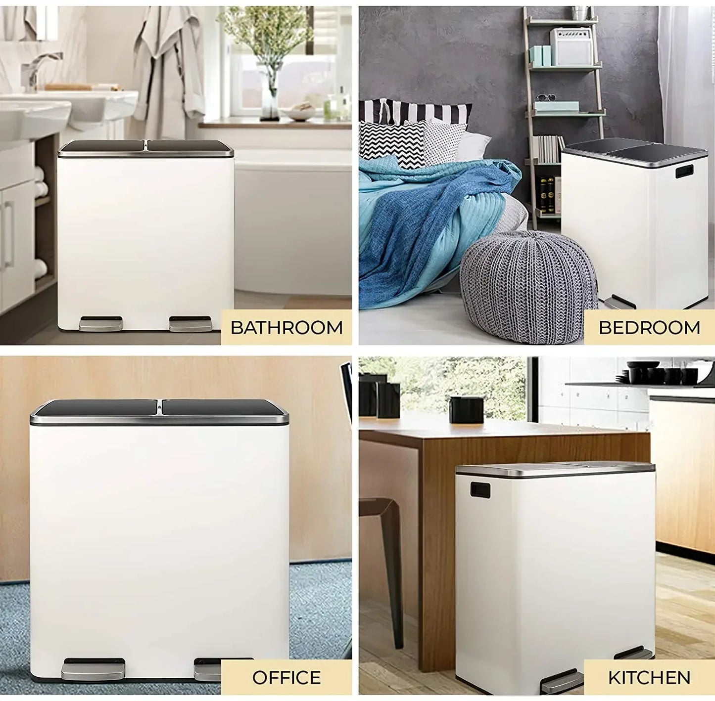 60L Dual Compartment Kitchen Step Trash Can – Hands-Free, Soft-Close Lid, Brushed Stainless Steel