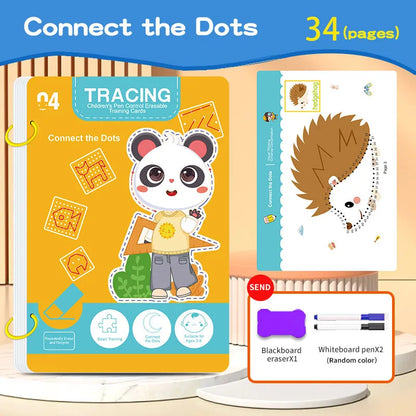 34-Page Reusable Kids Writing Practice Book Set - Erasable Pen Learning Books for Writing and Drawing Skills