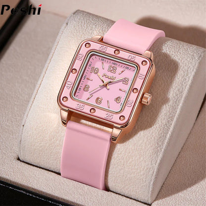 POSHI Women's Fashion Quartz Watch - Casual Wristwatch with Silicone Strap, Green Dial, Business Montre Femme
