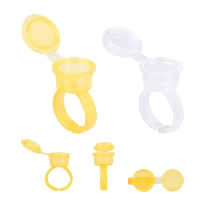 50PCS Tattoo Ink Ring Cups with Lid – Pigment Holder Containers for Eyelash Extension, Microblading & Permanent Makeup