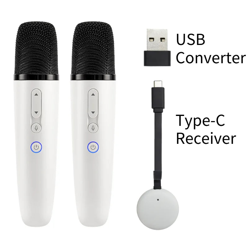 Q1 Tesla Wireless Handheld Microphone – Karaoke Mic with 4 Joy Effects, Rechargeable, Type-C Receiver & USB Converter