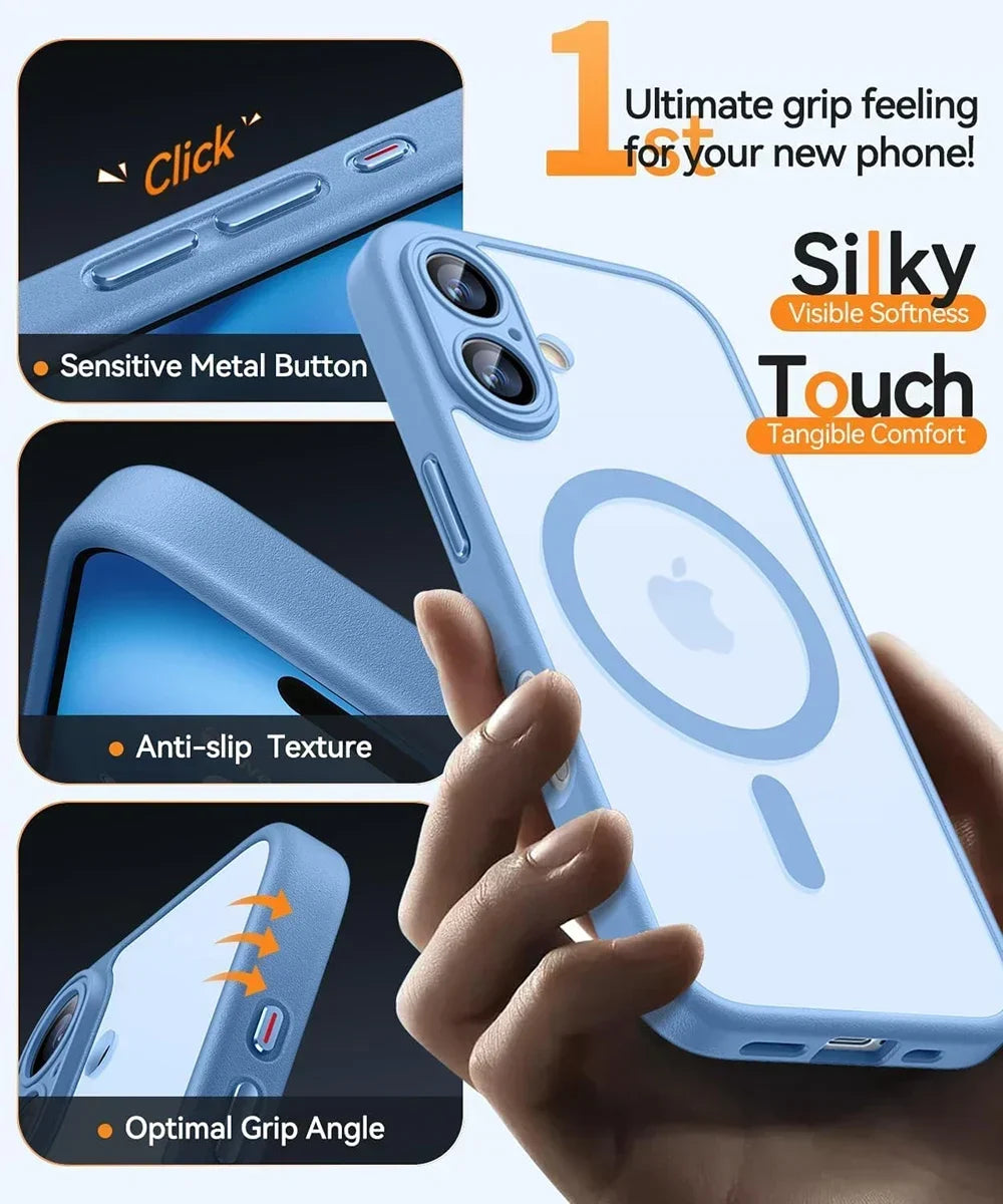 Matte Magnetic Translucent Armor Case - Shockproof MagSafe Cover for iPhone 11-17 Pro Max, Plus & Wireless Charging