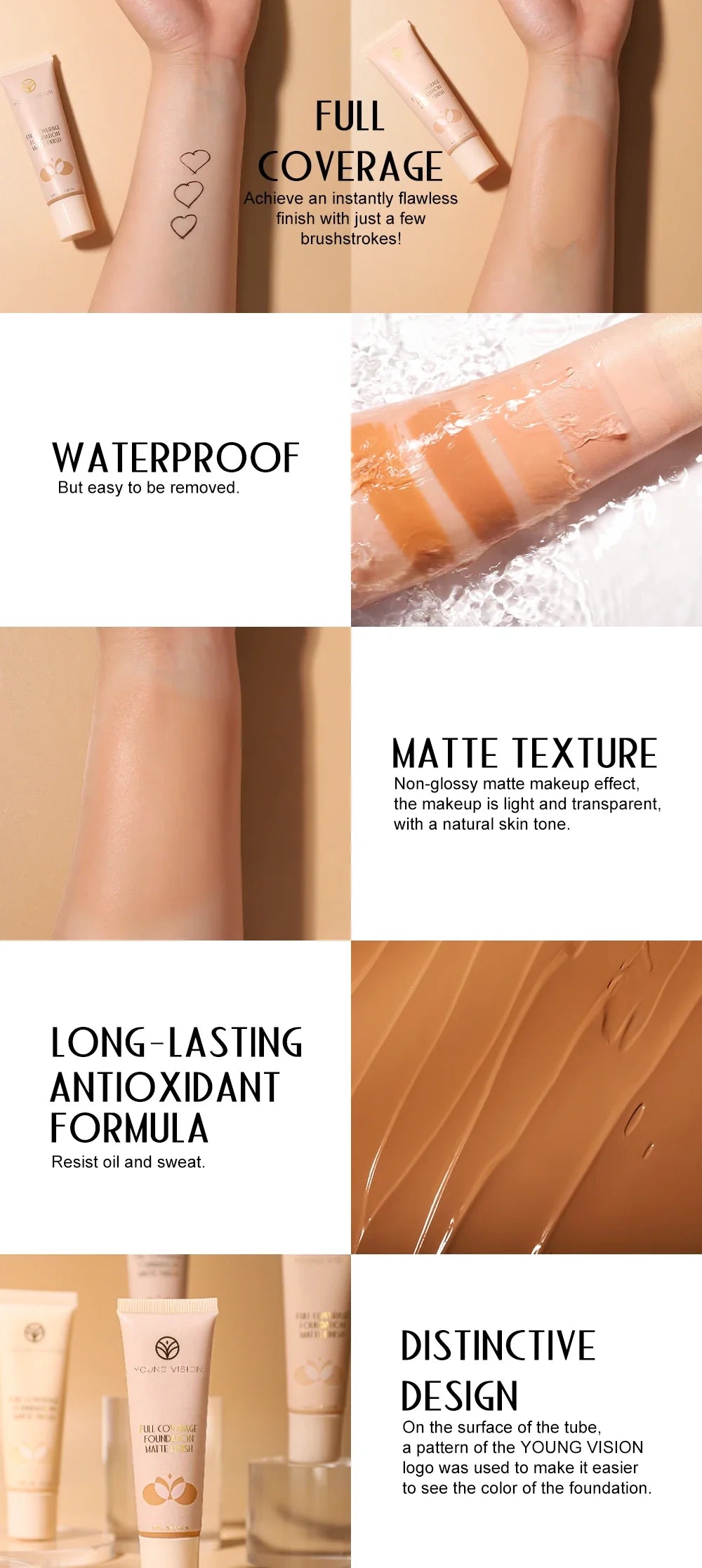 30ml Matte Liquid Foundation Cream – Long-Wear, Oil-Control, Full Coverage Waterproof Concealer for Wheat Tone Makeup
