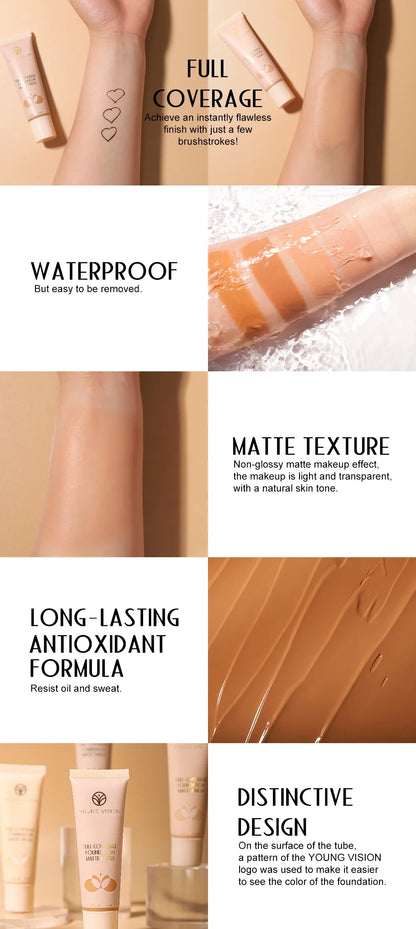 30ml Matte Liquid Foundation Cream – Long-Wear, Oil-Control, Full Coverage Waterproof Concealer for Wheat Tone Makeup
