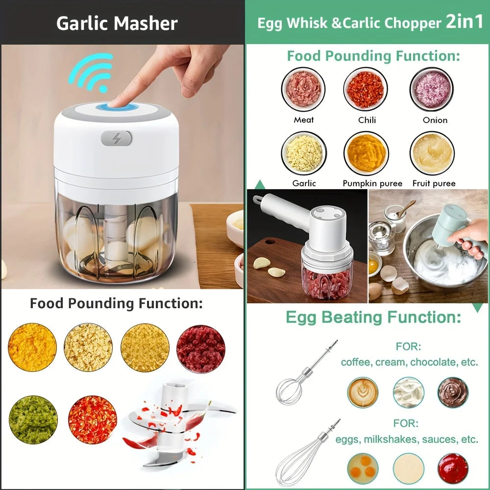 Mini Electric Kitchen Food Chopper: USB Portable Garlic Masher, Meat Grinder, Vegetable Chopper - Essential Kitchen Gadget