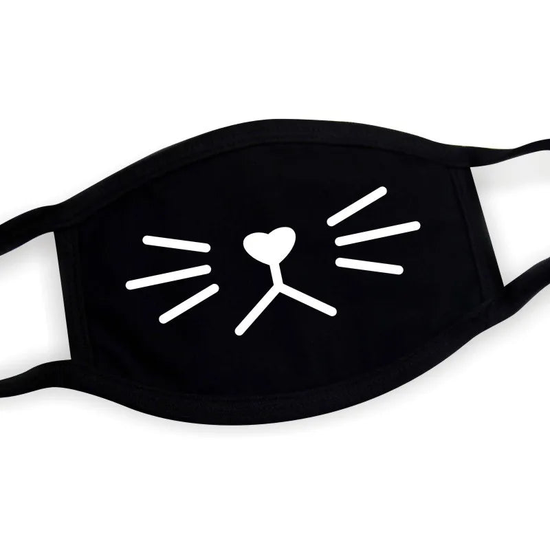 Black Cotton Winter Mask — Unisex Thickened Half-Face Cotton Cartoon Pattern Anti-Dust Respirator