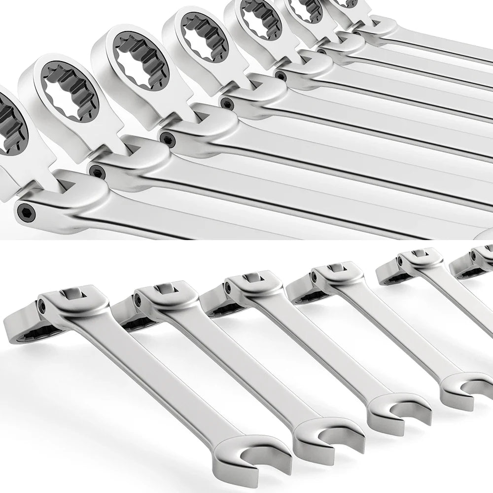 6-22mm Metric Ratcheting Combination Wrench Set – Flex Head Chrome Vanadium Steel Spanners with Carry Bag