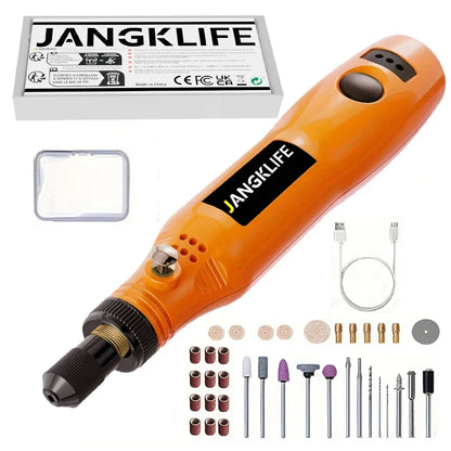 JANGKLIFE USB Cordless Rotary Tool Kit - Mini Wireless Engraving Drill for Wood, Jewelry, Metal & Glass DIY