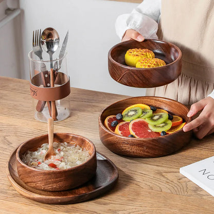Walnut Wooden Boat Bowl – Vintage Solid Wood Salad & Fruit Bowl for Home Kitchen Storage