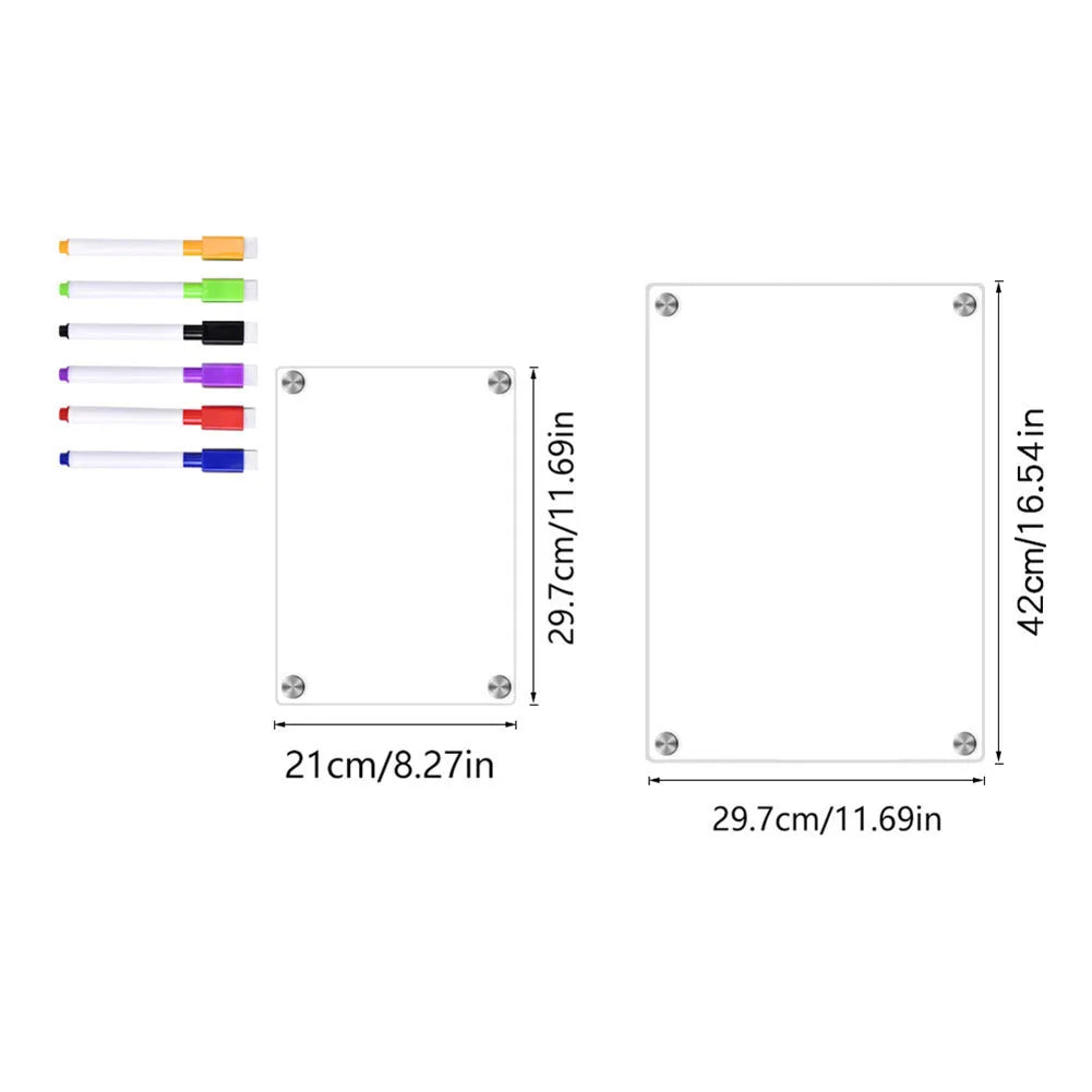 Clear Acrylic Magnetic Calendar — Reusable Dry Erase Board for Home, Monthly & Weekly Planning, Fridge Message Organizer