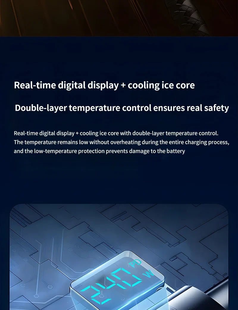 240W PD Fast Charging USB-C to USB-C Cable with 100W Digital Display – Charger for Xiaomi Huawei MacBook iPad