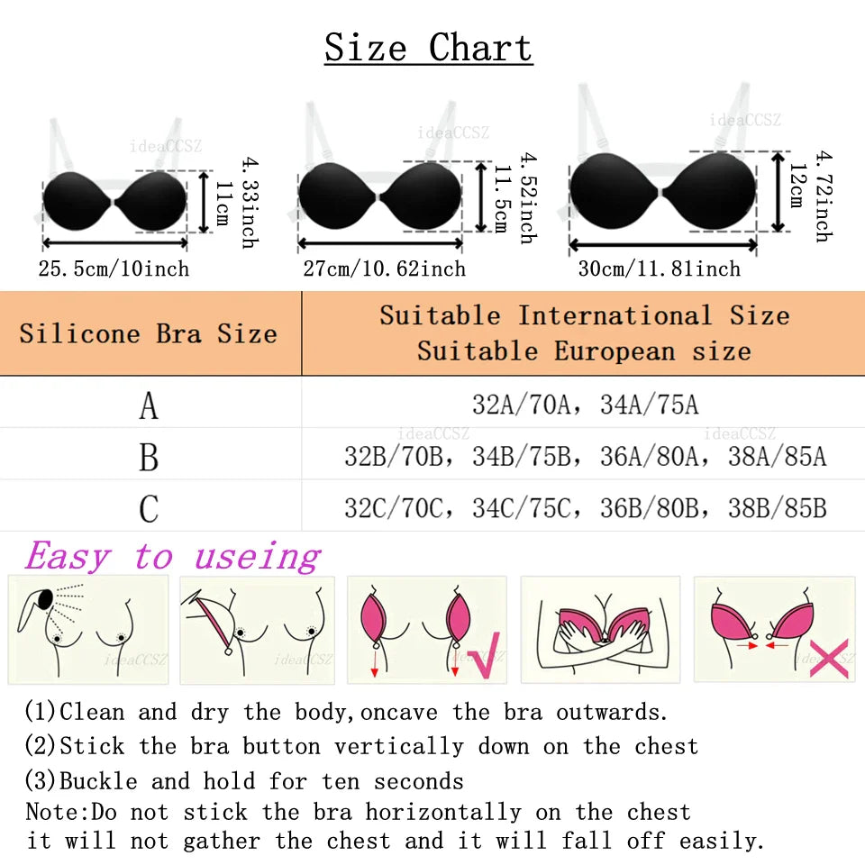 5CM Thick Women’s Invisible Push-Up Bra – Backless Adhesive Lingerie with Transparent Strap for Wedding & Small Bust Lift