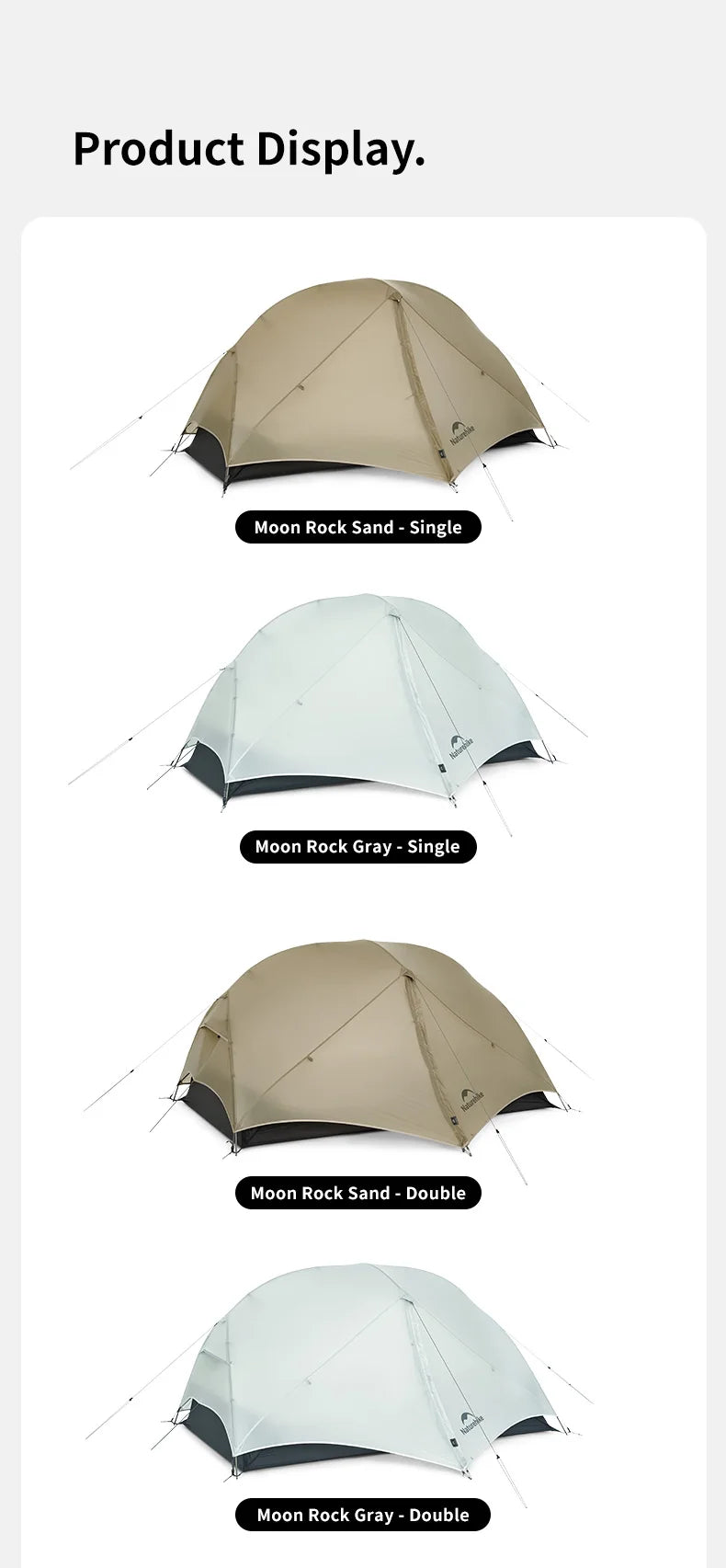 Naturehike Mongar UL Hiking Tent – 1-2 Person Ultralight Waterproof 15D Nylon Backpacking Tent