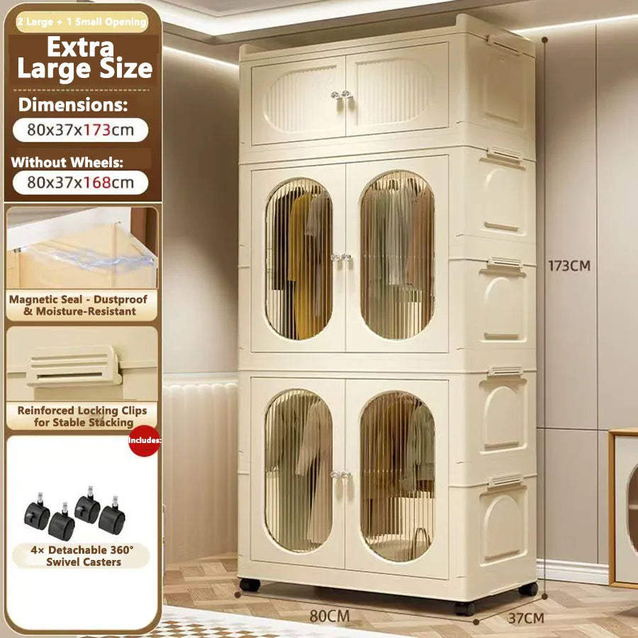Foldable Storage Cabinet with Drawers – Dustproof Wardrobe Organizer for Home & Office