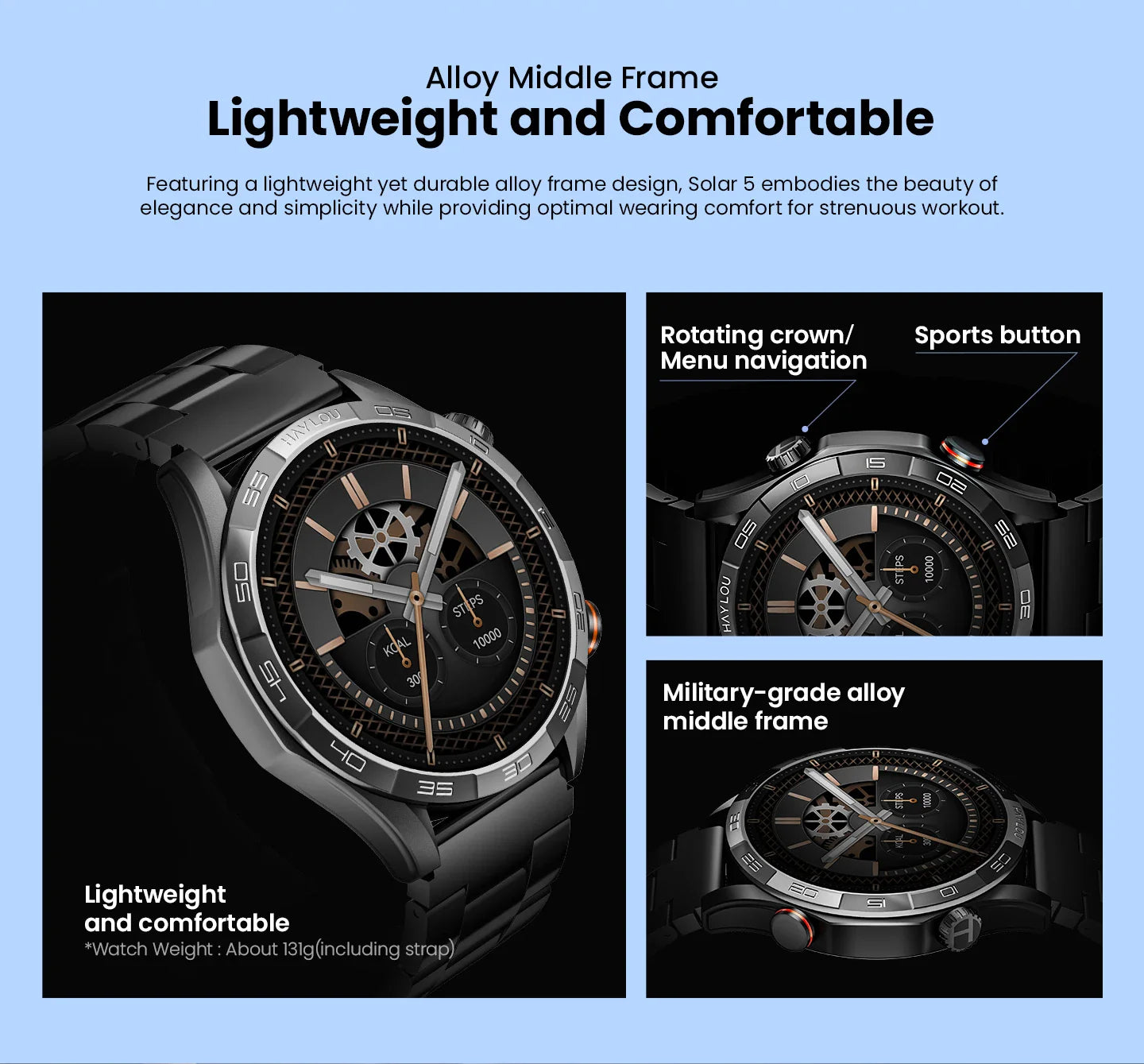 HAYLOU Solar 5 Smartwatch — 1.58" AMOLED, Voice Calling, 24H Health & Sports Tracker for Men