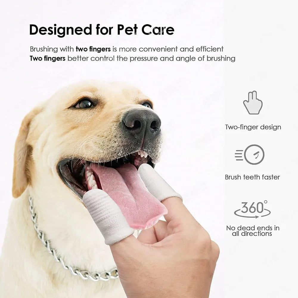 12/2pc Pet Oral Care Finger Cots - Two-Finger Brushing Design for Tartar Removal and Cochlear Cleaning - Cat and Dog Toothbrush Covers