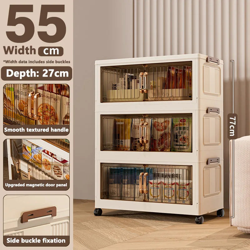 Installation-Free Foldable Storage Cabinet – Plastic Organizer for Kids’ Clothes & Snacks