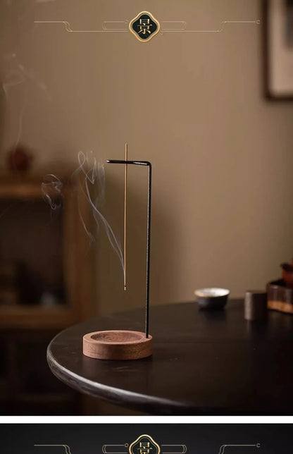 Creative Upside Down Incense Burner - Wooden Round Stick Holder & Tray for Bedroom, Home & Yoga Decoration