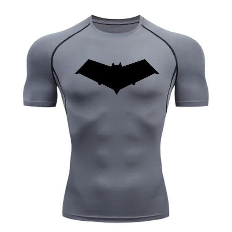 Men’s Summer Casual Compression T-Shirt — Quick-Dry Bat Print Fitness, Gym, MMA Rashguard Workout Tee