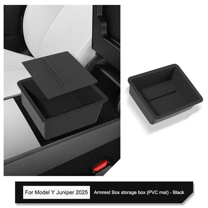 Tesla Model Y Juniper 2025 Center Console Armrest Organizer – Cup Holder & Storage Box Interior Upgrade Kit