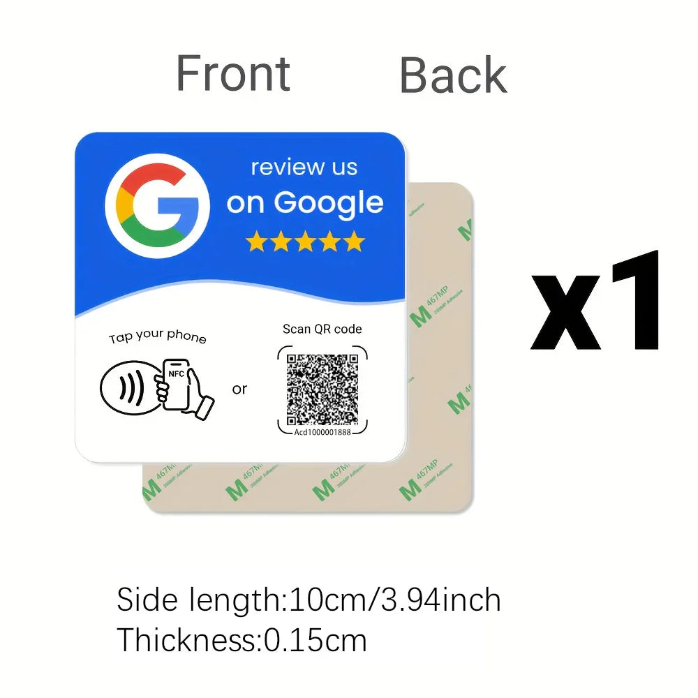 NTAG215 NFC Google Review Card - Programmable 13.56MHz Square Stand with Editable QR Code