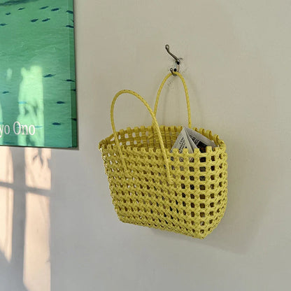 Hylhexyr Handheld Woven Shoulder Bag – PVC Tote for Vegetables, Beach, Picnic & Vacation, Women’s Handbag