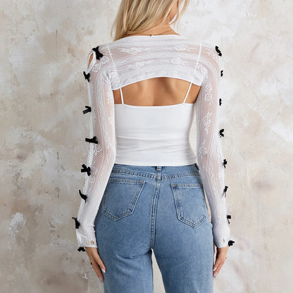 Women’s Lace Shrug Bolero Cardigan – Open Front Fishnet Cropped Shawl Arm Sleeves with Finger Holes Costume Accessories