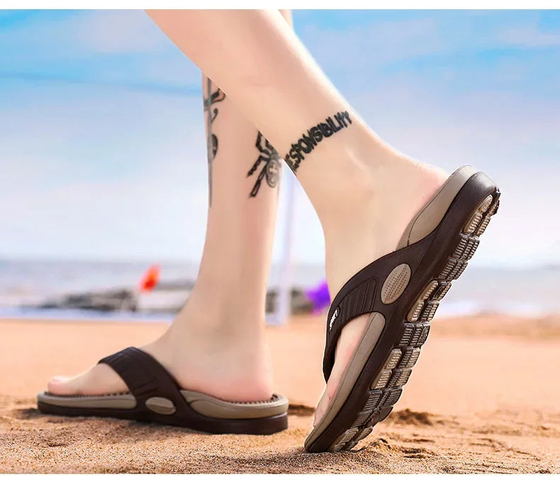 Men's Massage Flip Flops – Breathable Summer Beach Sandals, Luxury Comfort Slippers, Plus Size 46