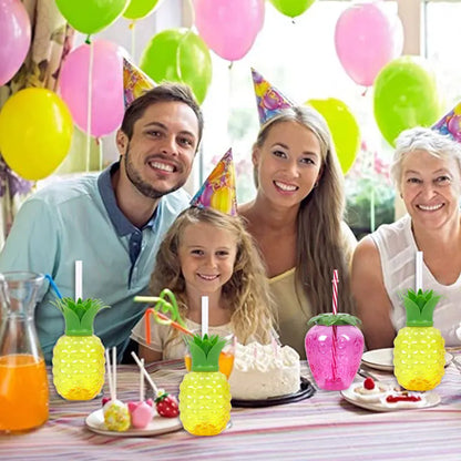 8Pcs Plastic Pineapple Cups with Straw - Fun Hawaiian Luau Party Decoration for Tropical Summer Beach Drinks