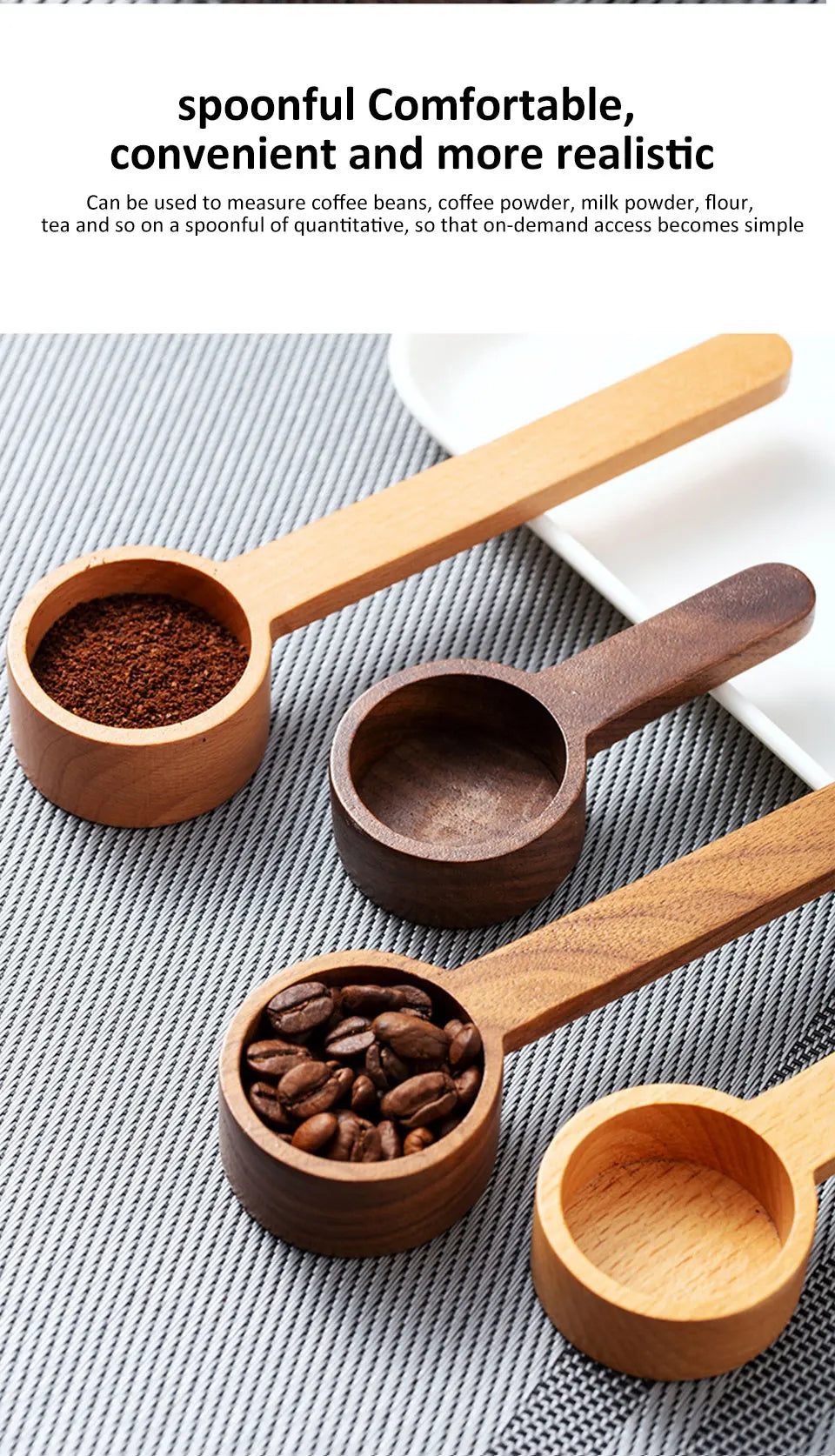 Wooden Measuring Spoon – Coffee Bean, Tea, Sugar & Spice Scoop, Kitchen Measuring Tool & Coffee Accessory