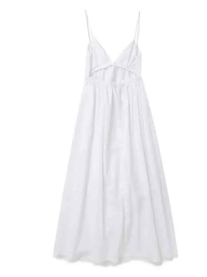 Summer Seduction: Sleeveless V Neck Midi Dress - Sexy Backless Style,  Fashion for Women, Casual Loose Beach Holiday White Long Dress