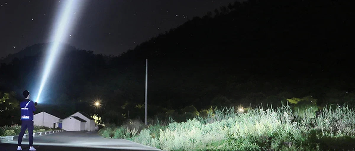 Rechargeable 900,000 Lumens LED Spotlight – Super Bright Handheld Outdoor Flashlight & Solar Searchlight