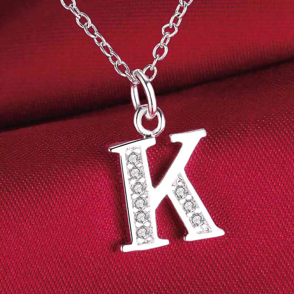26 Letter 925 Sterling Silver Necklace - Zircon Initial Pendant Jewelry Gift for Women & Girls