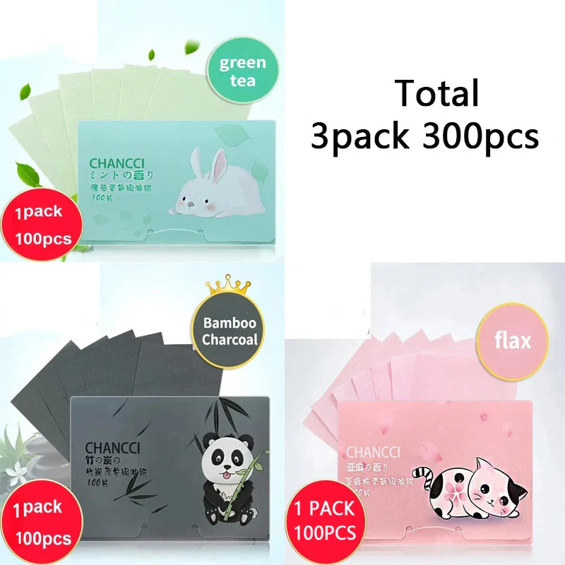 100/300PCS or 6 Packs Portable Facial Oil Blotting Papers – Oil Control & Face Cleansing Wipes