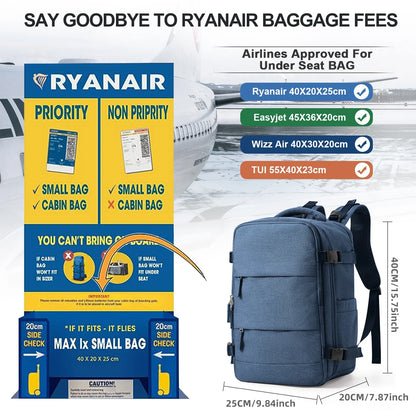 Travel Backpack 40x20x25cm – Cabin Bag for Ryanair, Airplane Carry-On, School, Laptop & Leisure, Women & Men