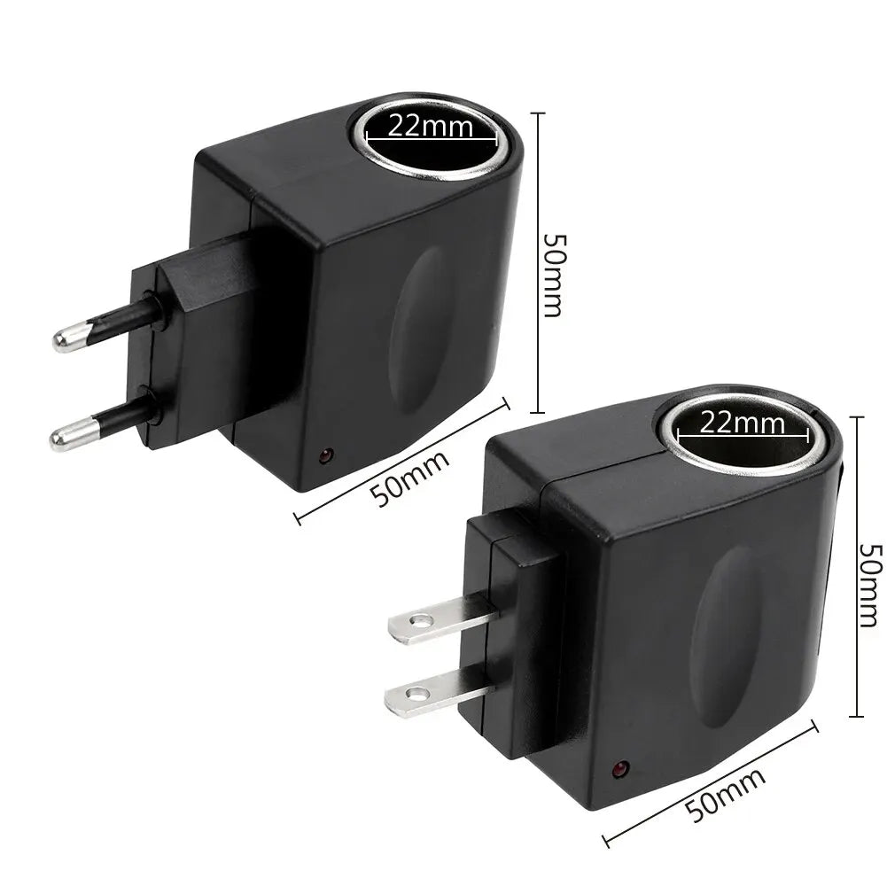 AC 220V to DC 12V Car Cigarette Lighter Adapter - Auto Accessories Converter with EU/US Plug, Black Interior Parts